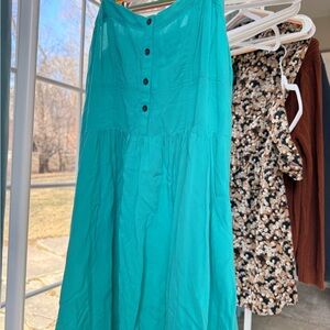 Express Turquoise A-Line Skirt with Buttons